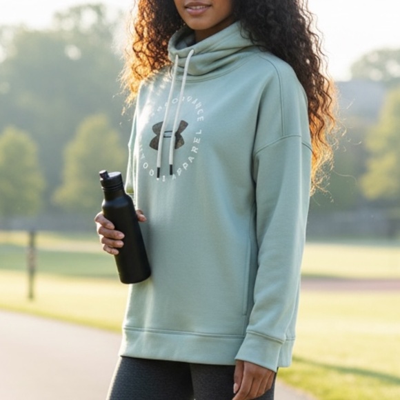 UA UNDER ARMOUR Atlas Green Logo Sweatshirt M | Funnel Neck Relaxed Camouflage - Picture 8 of 10